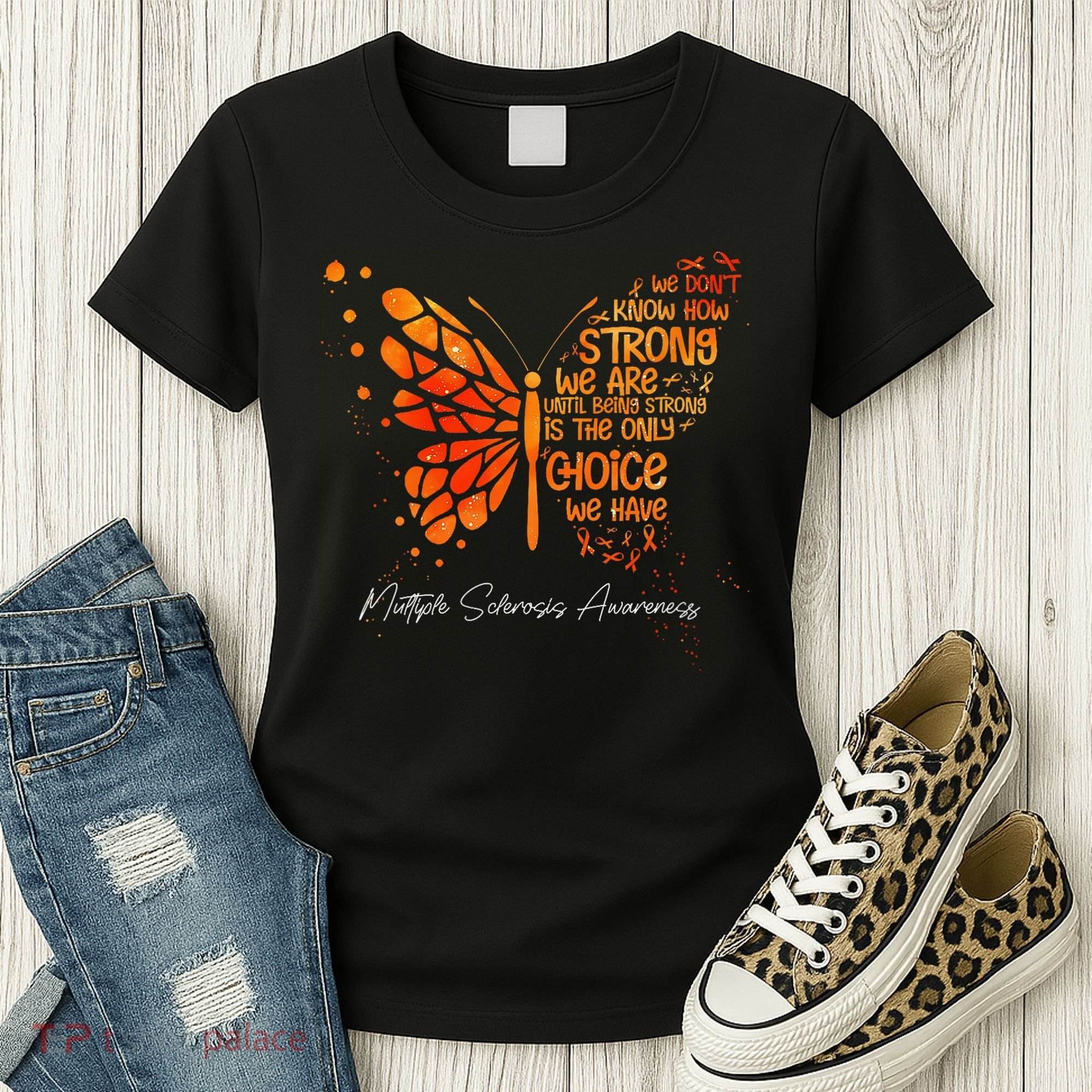 Butterfly Orange Ribbon Multiple Sclerosis Awareness Women's T-Shirt