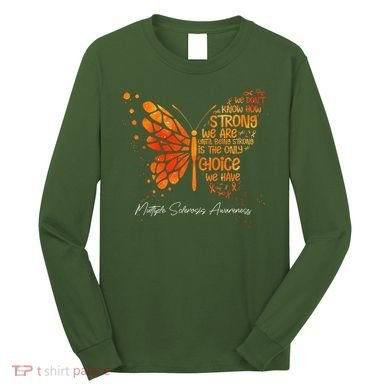 Butterfly Orange Ribbon Multiple Sclerosis Awareness Long Sleeve Shirt