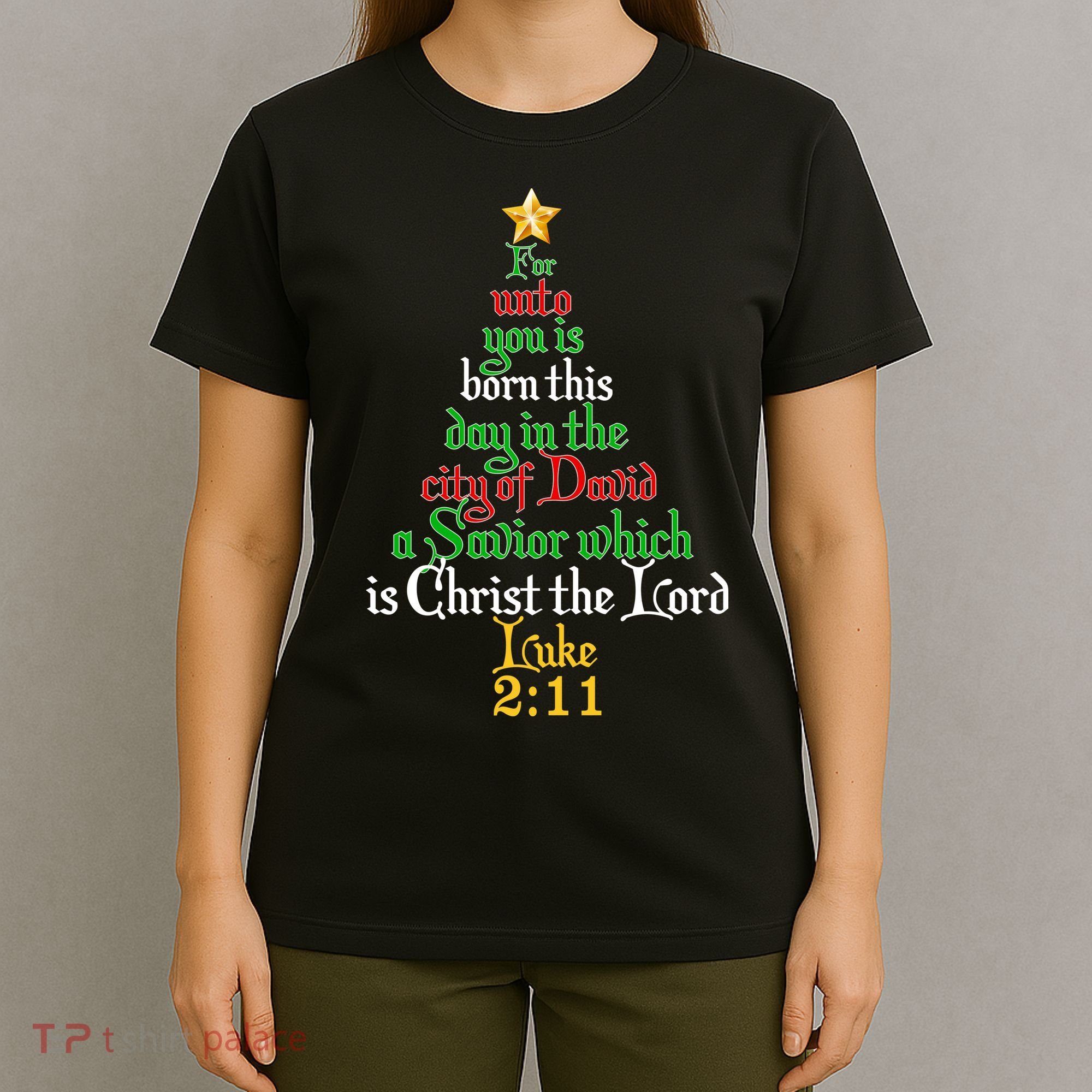  Born A Savior Christmas Christ The Lord Bible Verse T-Shirt
