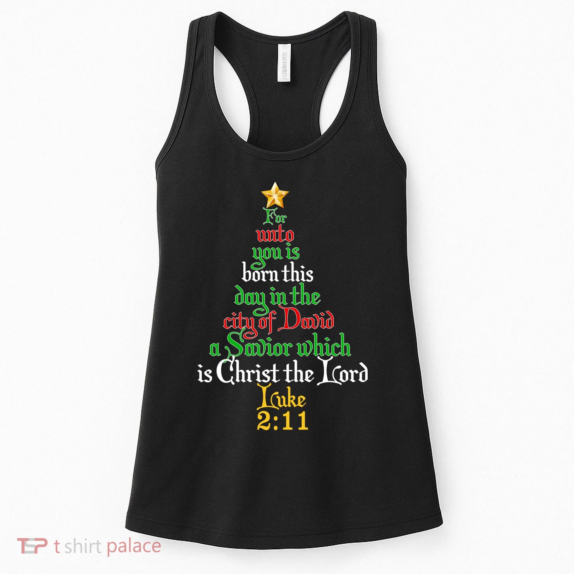  Born A Savior Christmas Christ The Lord Bible Verse Women's Tank Top