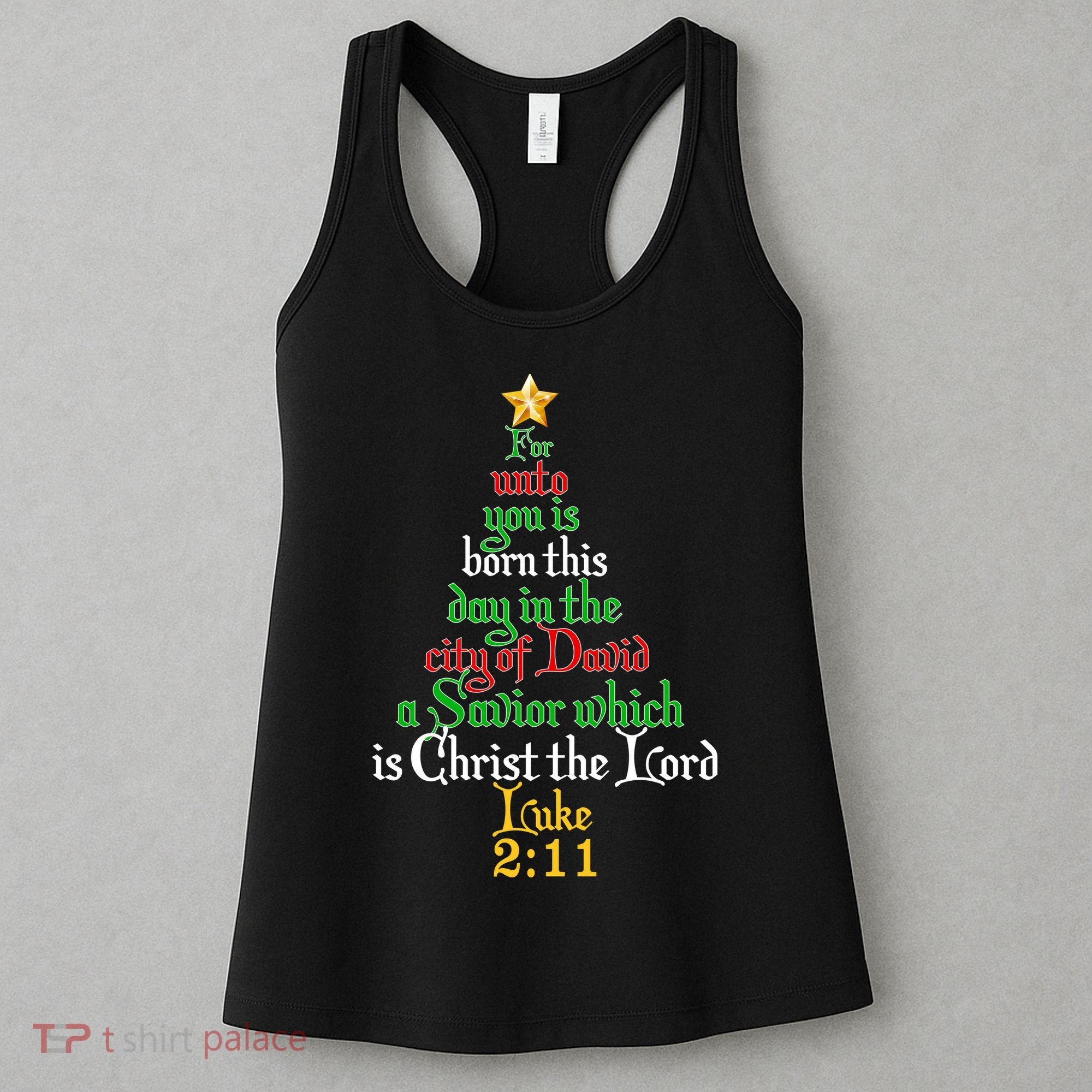  Born A Savior Christmas Christ The Lord Bible Verse Women's Tank Top