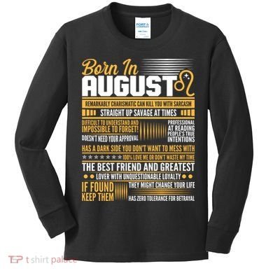 Born In August Leo Birthday Zodiac Kids Long Sleeve Shirt