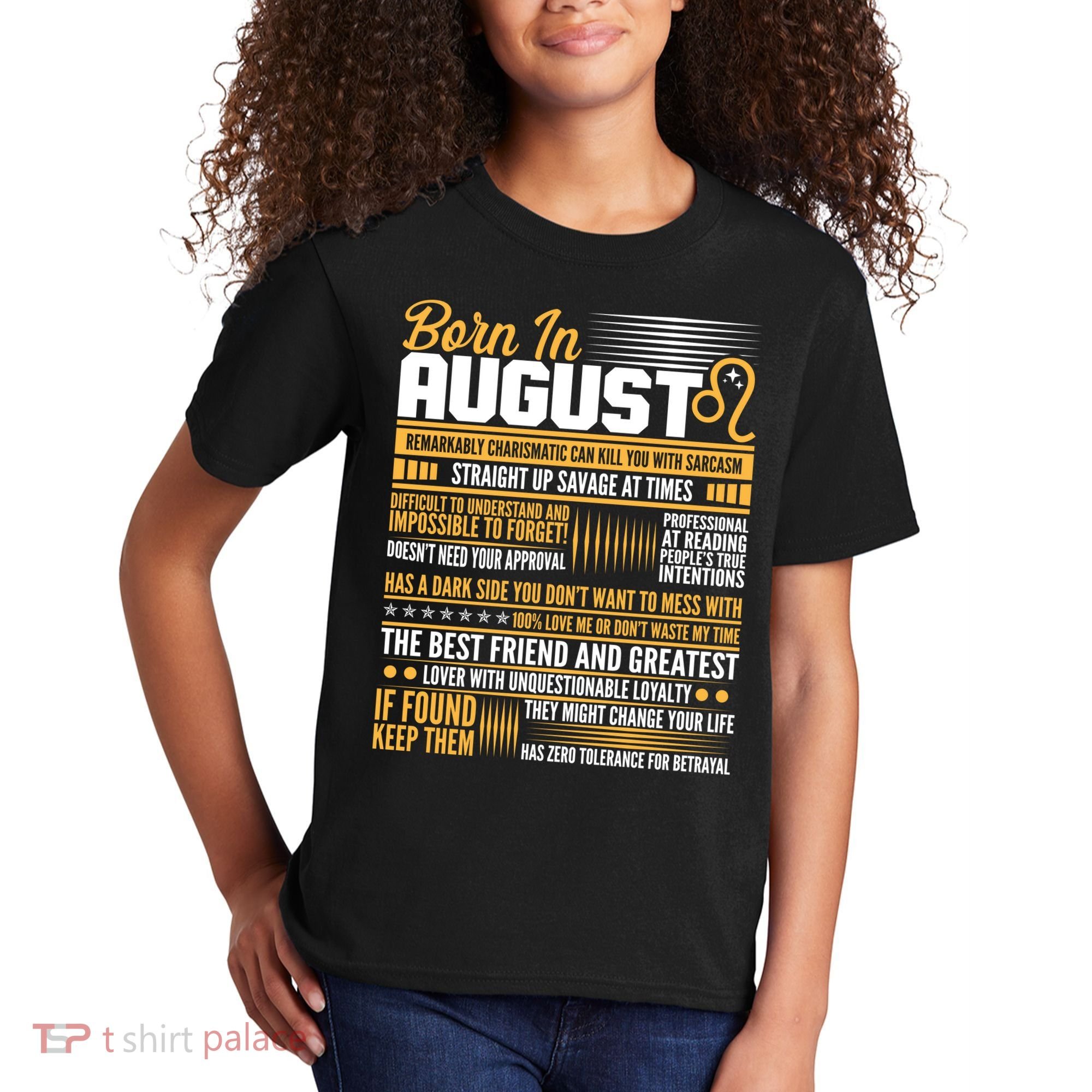 Born In August Leo Birthday Zodiac Kids T-Shirt