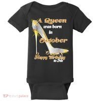 Born In October Birthday Queen Baby Bodysuit thumb 0