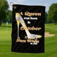 Born In October Birthday Queen Golf Towel thumb 1