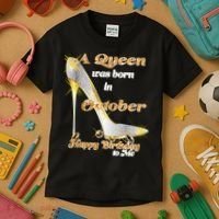 Born In October Birthday Queen Kids T-Shirt thumb 3