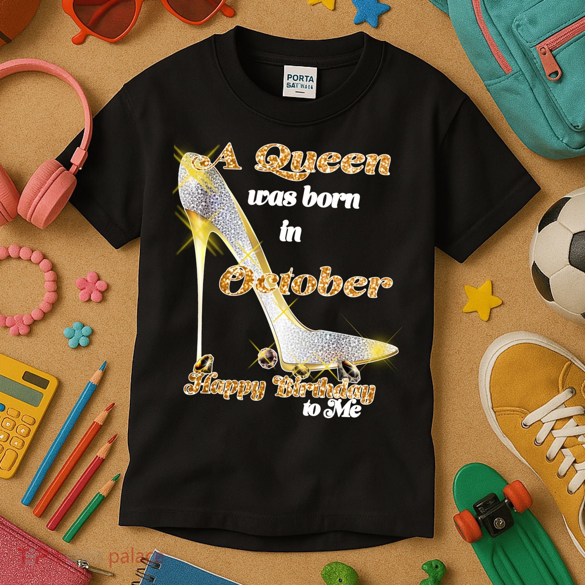 Born In October Birthday Queen Kids T-Shirt