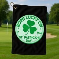 Born Lucky On St. Patrick's Day Golf Towel thumb 1