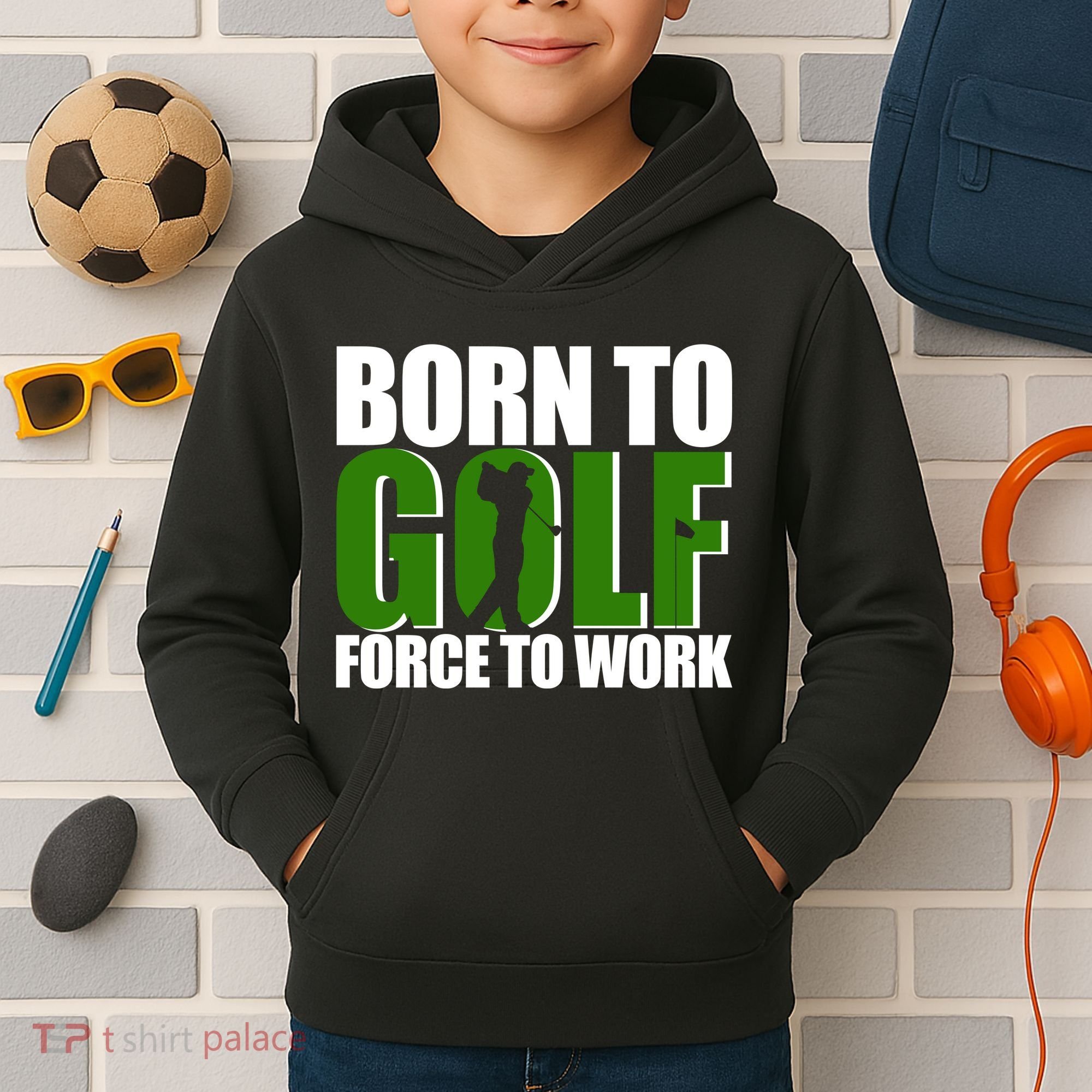 Born To Golf Force To Work Golfing Fan Kids Hoodie