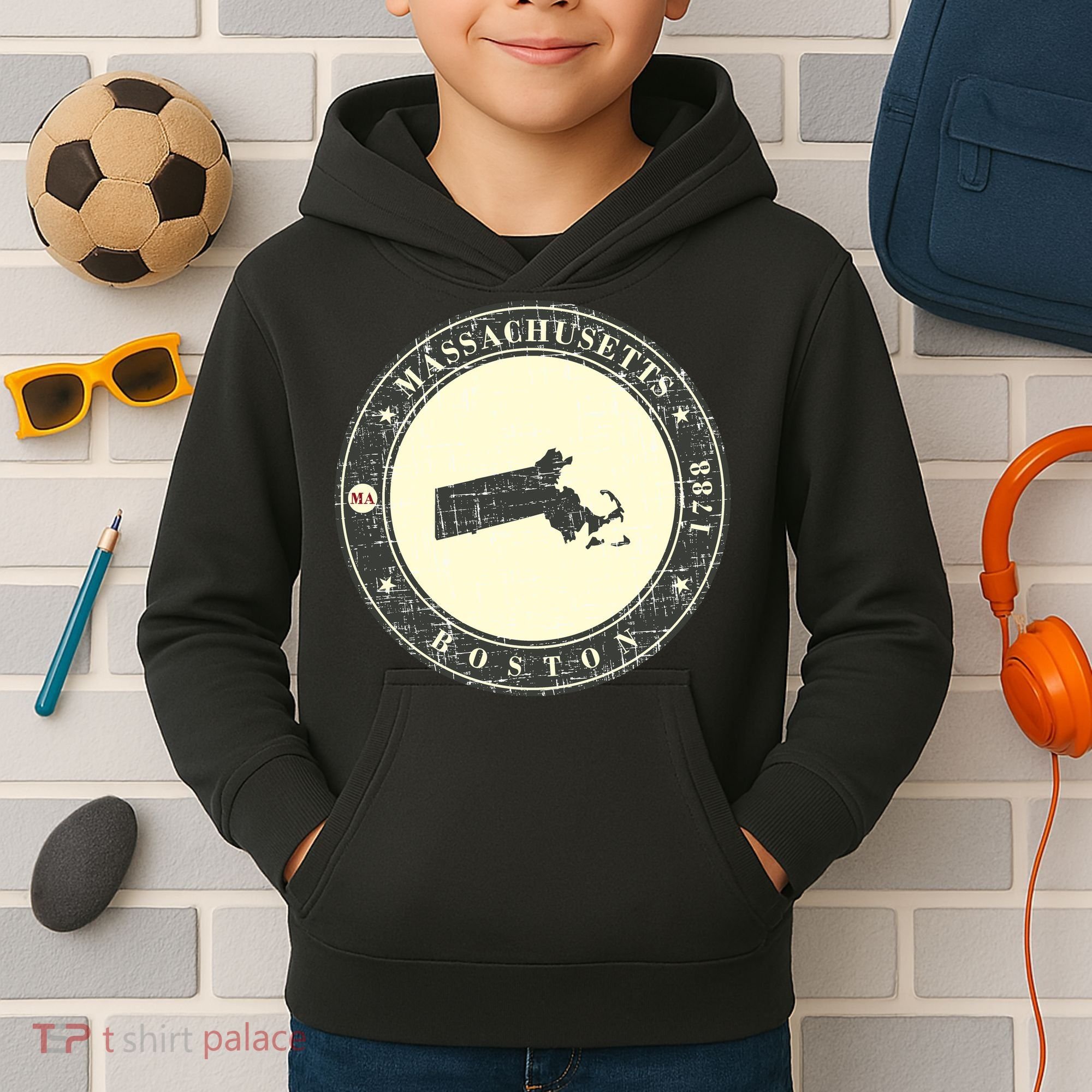 Boston Massachusetts Retro Kids Hoodie