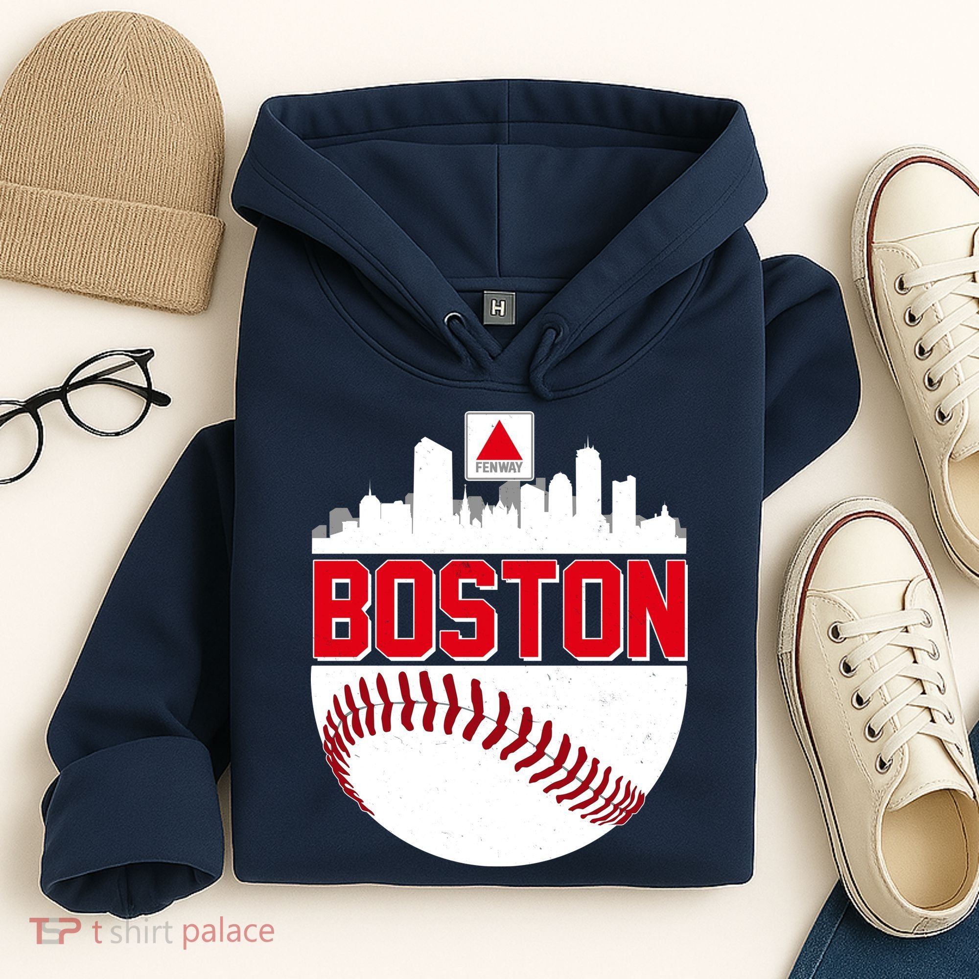 Boston Skyline Fenway Baseball Sports Logo Hoodie