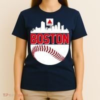 Boston Skyline Fenway Baseball Sports Logo T-Shirt thumb 4