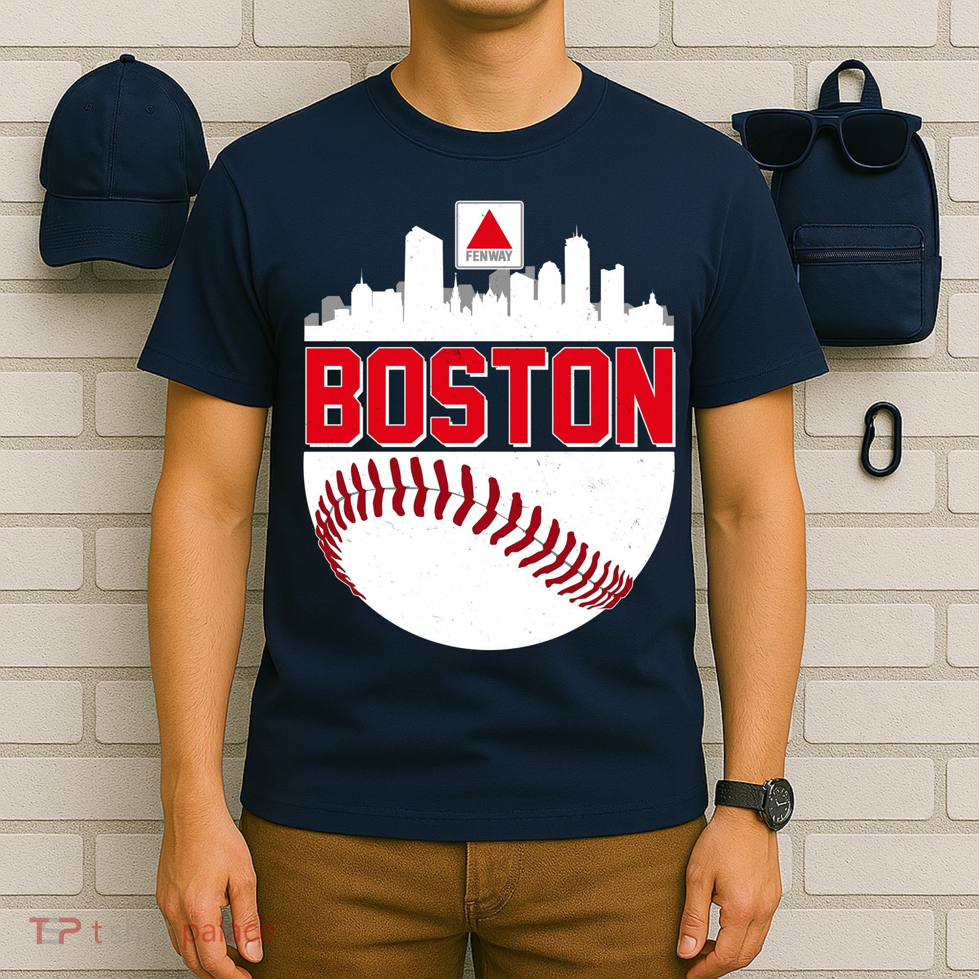 Boston Skyline Fenway Baseball Sports Logo T-Shirt