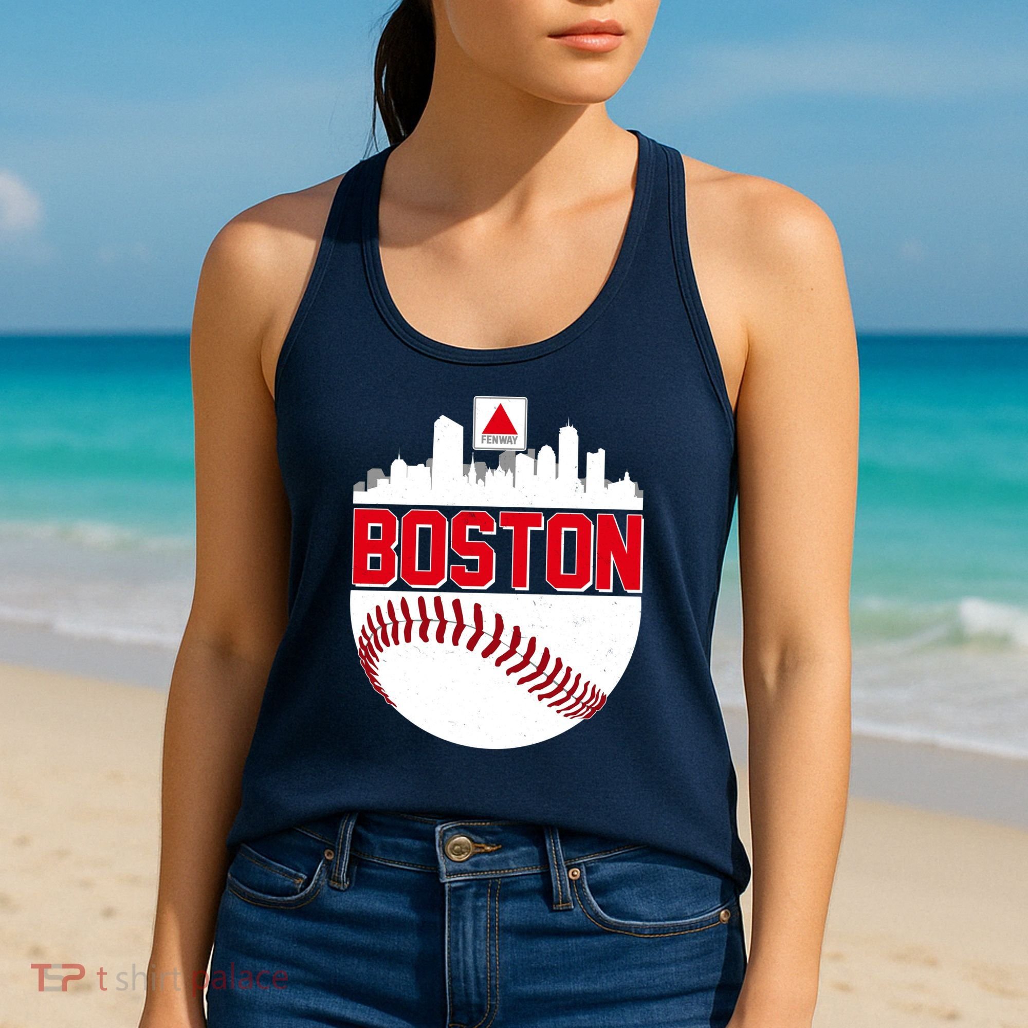 Boston Skyline Fenway Baseball Sports Logo Women's Tank Top
