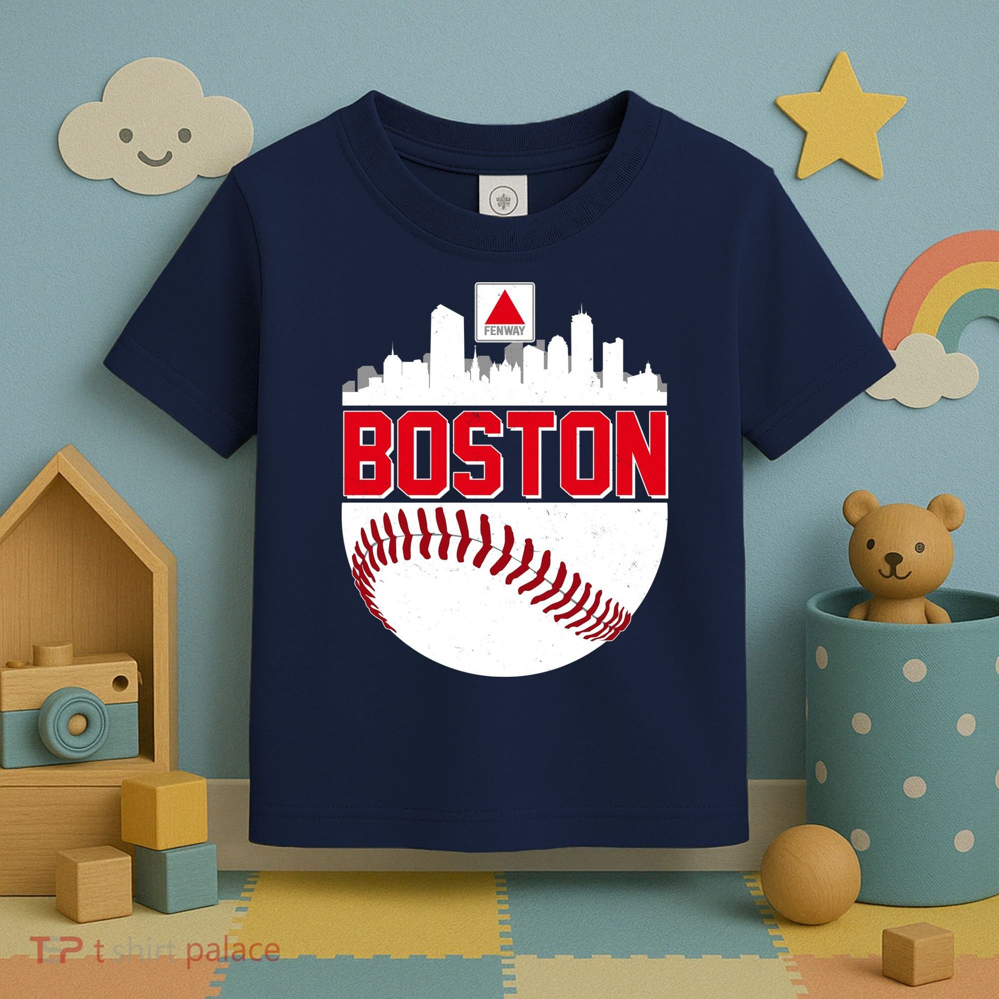 Boston Skyline Fenway Baseball Sports Logo Toddler T-Shirt