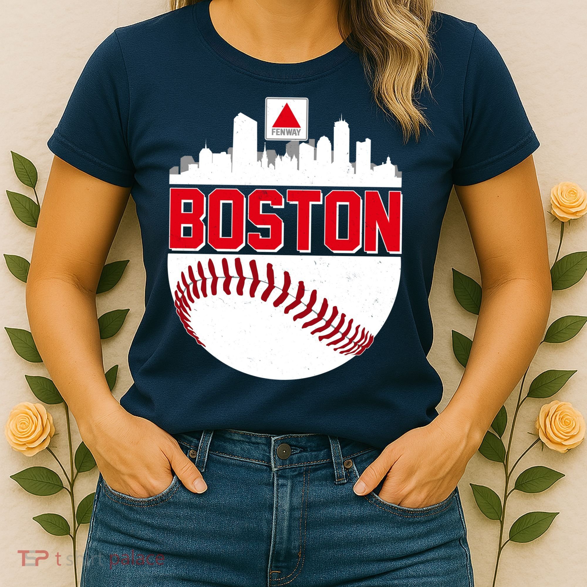 Boston Skyline Fenway Baseball Sports Logo Women's T-Shirt