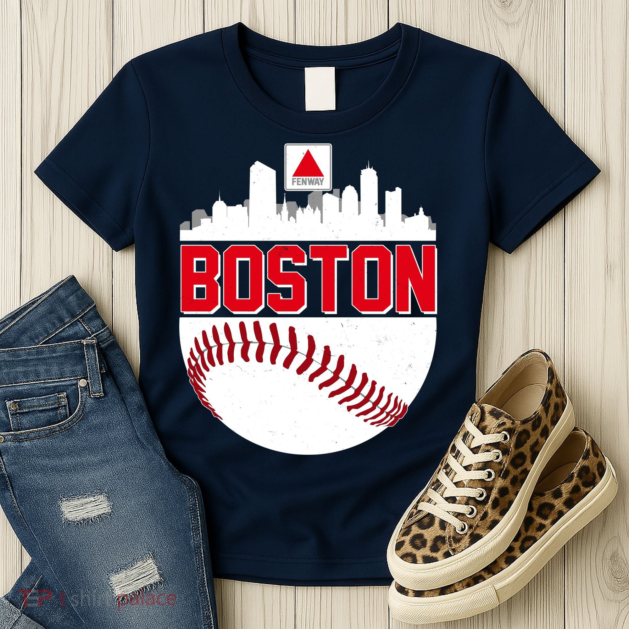 Boston Skyline Fenway Baseball Sports Logo Women's T-Shirt