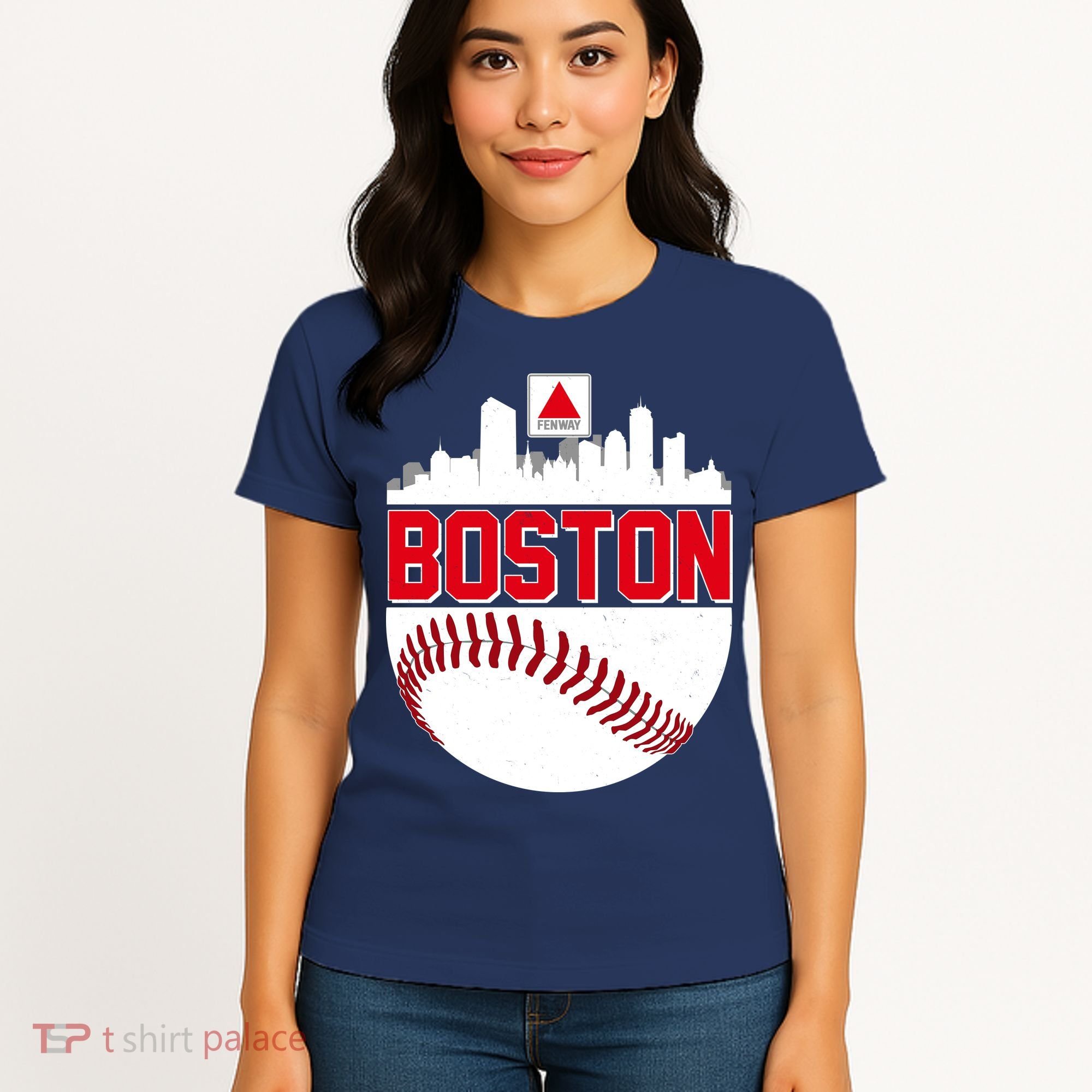 Boston Skyline Fenway Baseball Sports Logo Women's T-Shirt