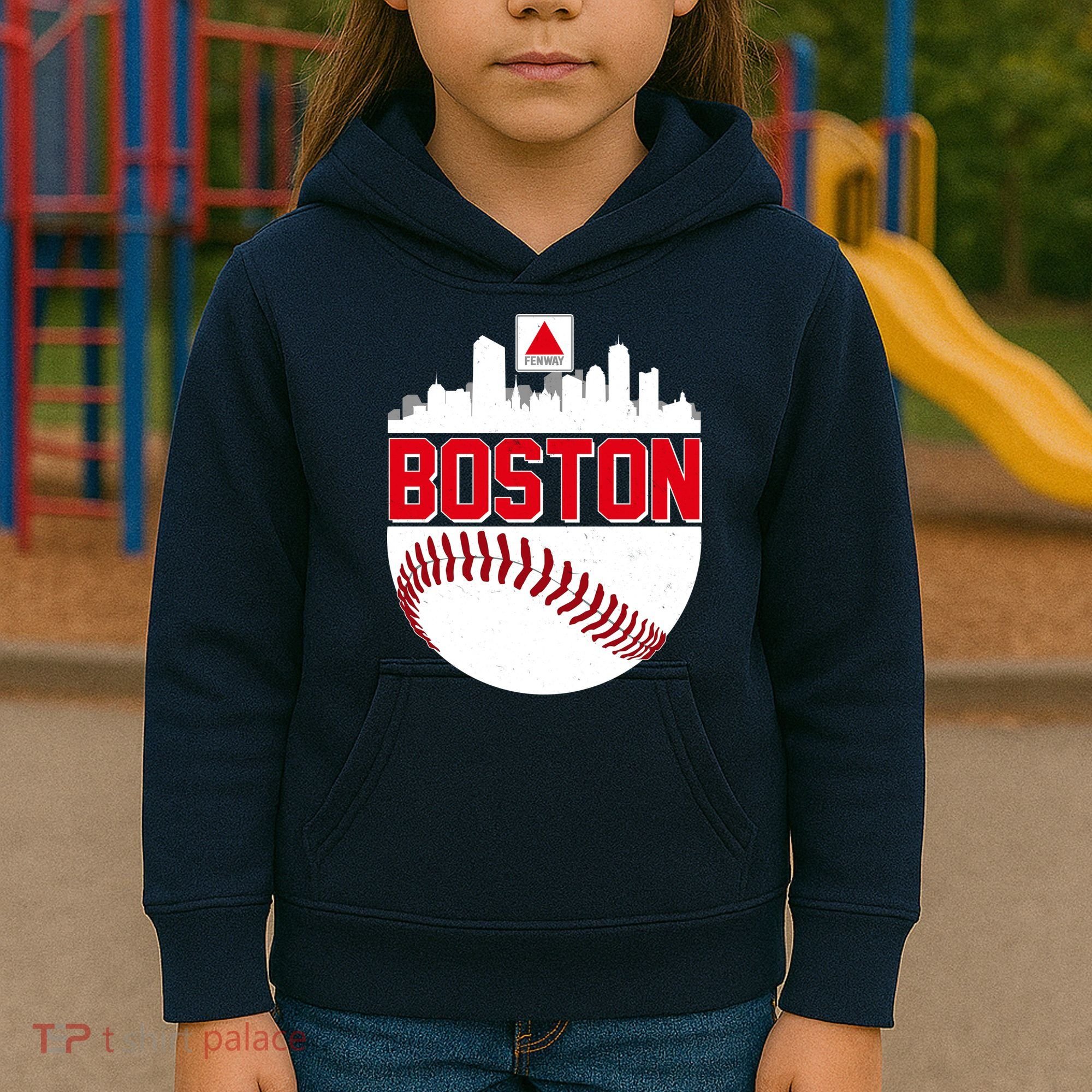 Boston Skyline Fenway Baseball Sports Logo Kids Hoodie