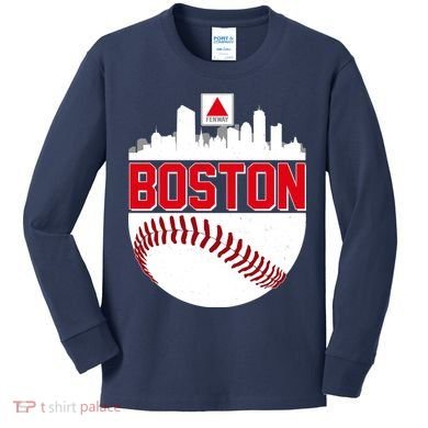 Boston Skyline Fenway Baseball Sports Logo Kids Long Sleeve Shirt