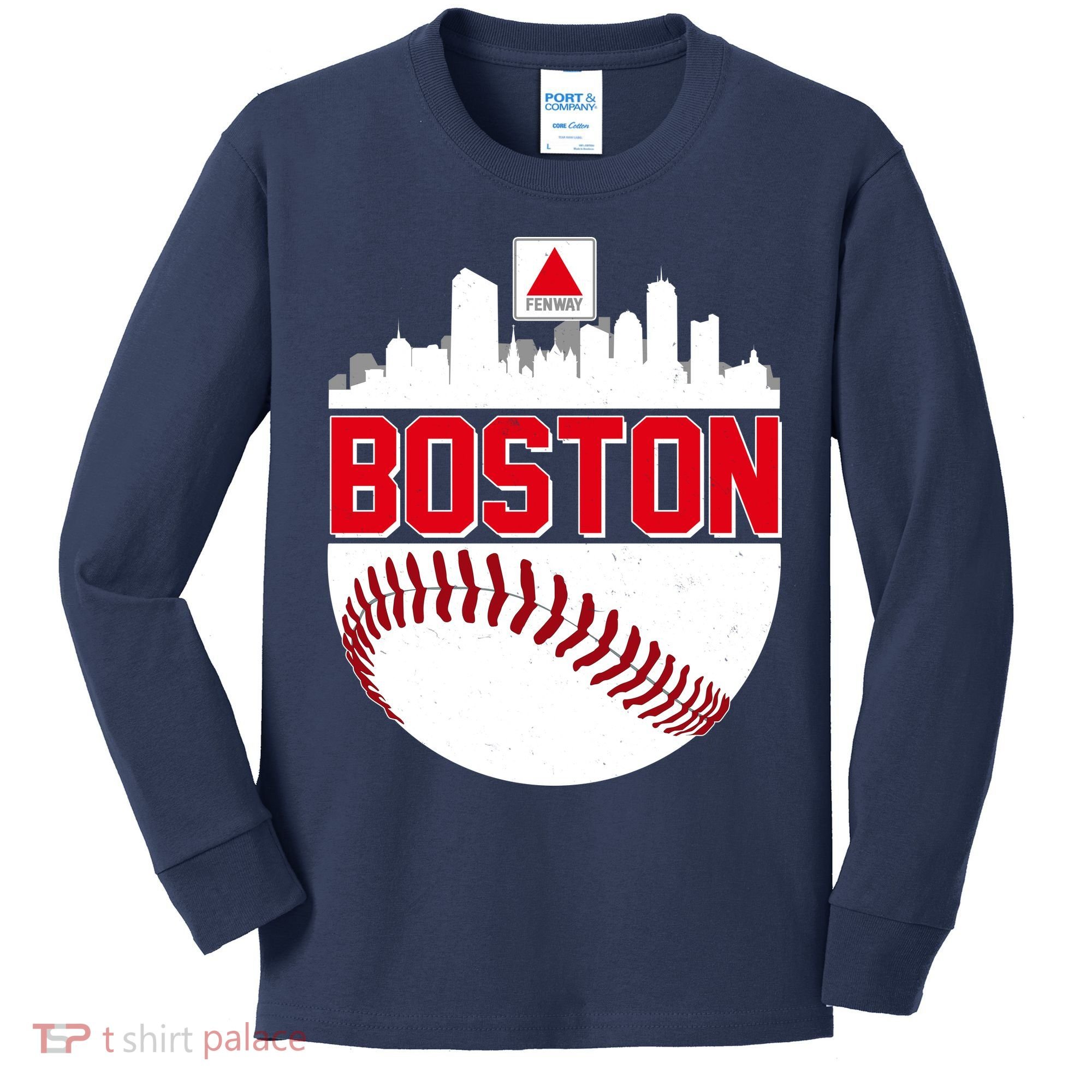 Boston Skyline Fenway Baseball Sports Logo Kids Long Sleeve Shirt