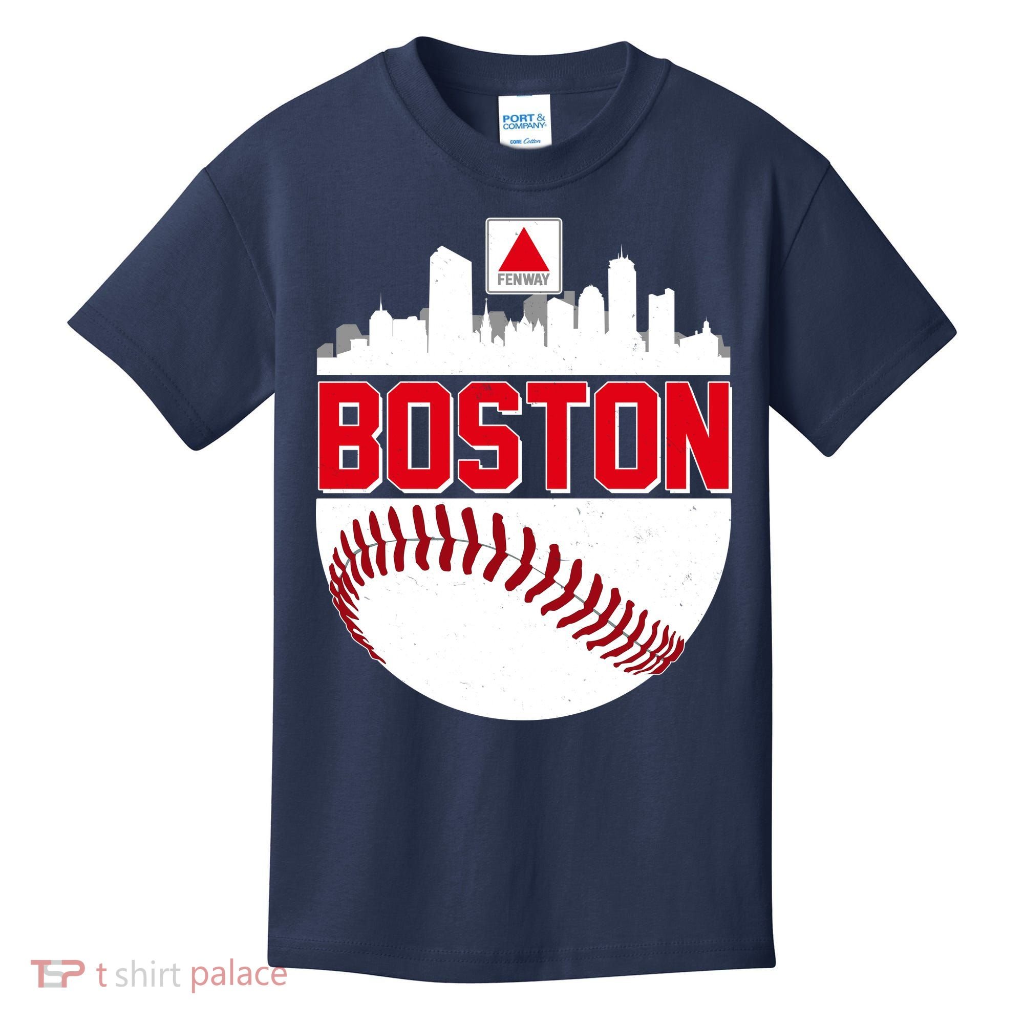 Boston Skyline Fenway Baseball Sports Logo Kids T-Shirt