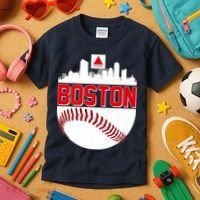 Boston Skyline Fenway Baseball Sports Logo Kids T-Shirt thumb 3