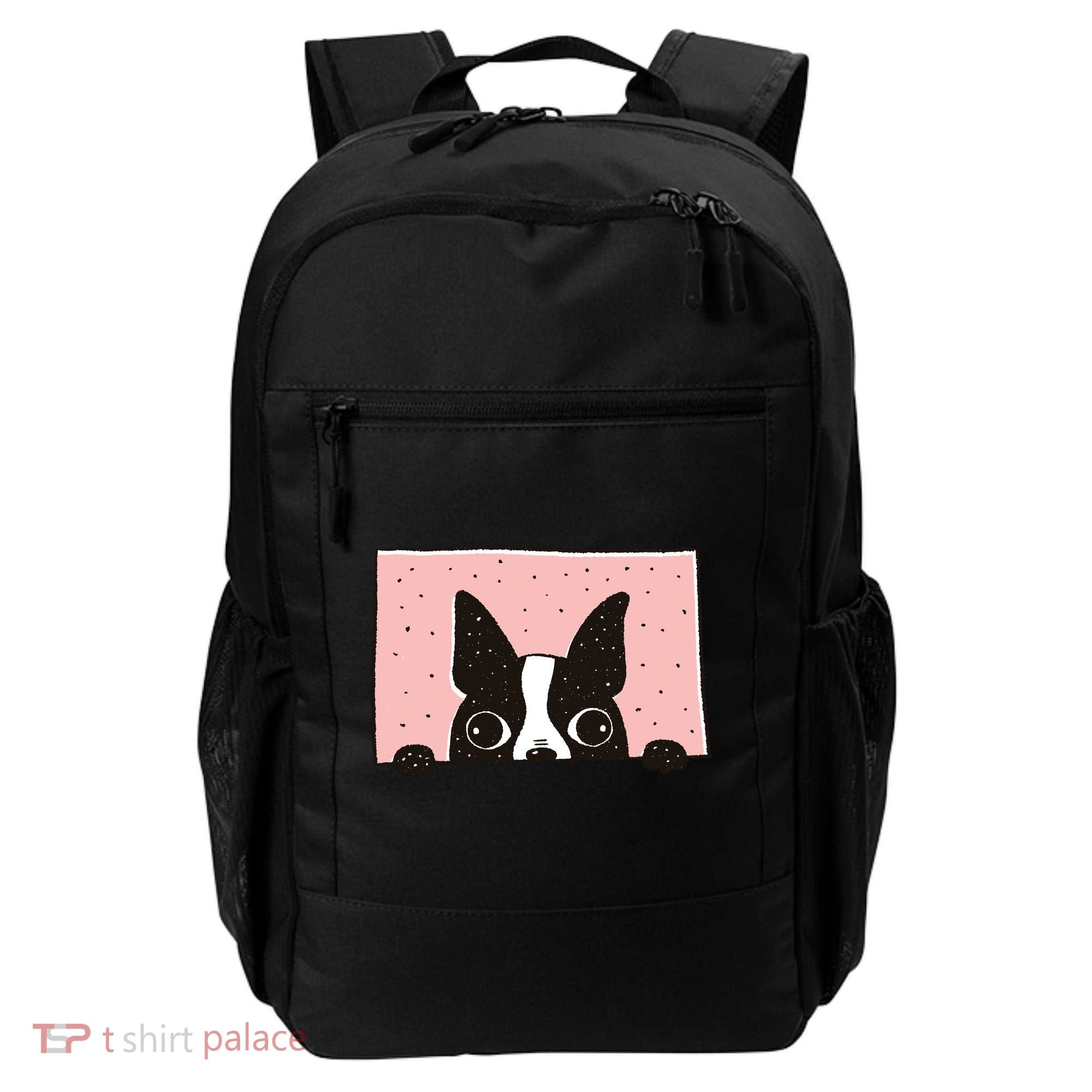 Boston Terrier Peeking Backpack