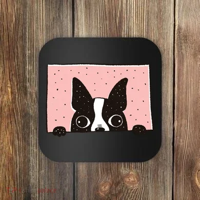Boston Terrier Peeking Coaster