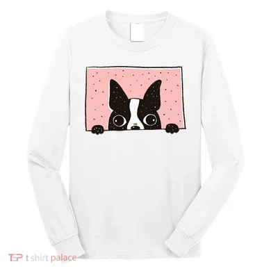 Boston Terrier Peeking Long Sleeve Shirt