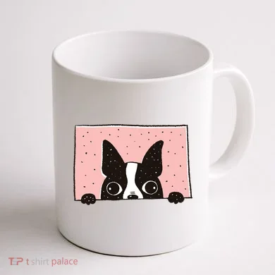 Boston Terrier Peeking Coffee Mug back