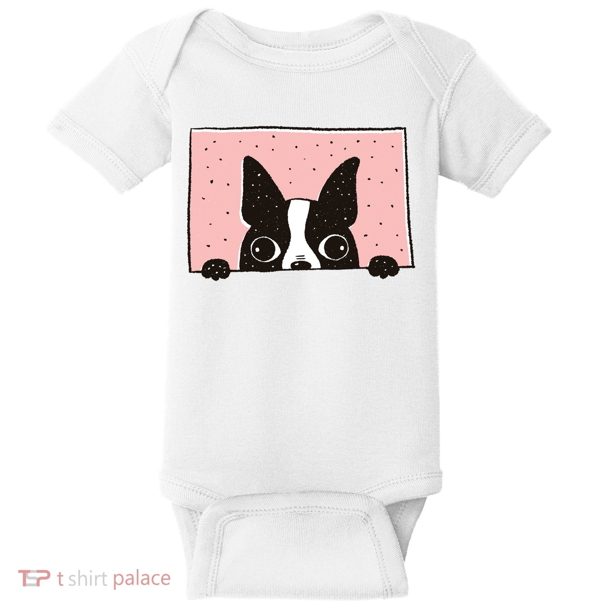 Boston Terrier Peeking Baby Bodysuit