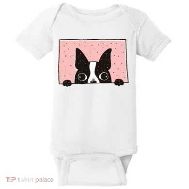 Boston Terrier Peeking Baby Bodysuit
