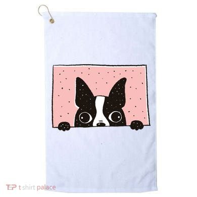 Boston Terrier Peeking Golf Towel