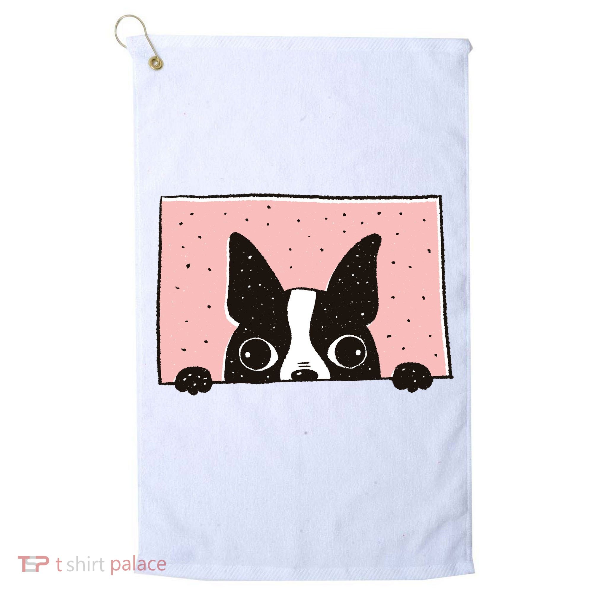 Boston Terrier Peeking Golf Towel