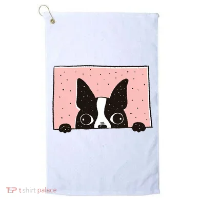 Boston Terrier Peeking Golf Towel