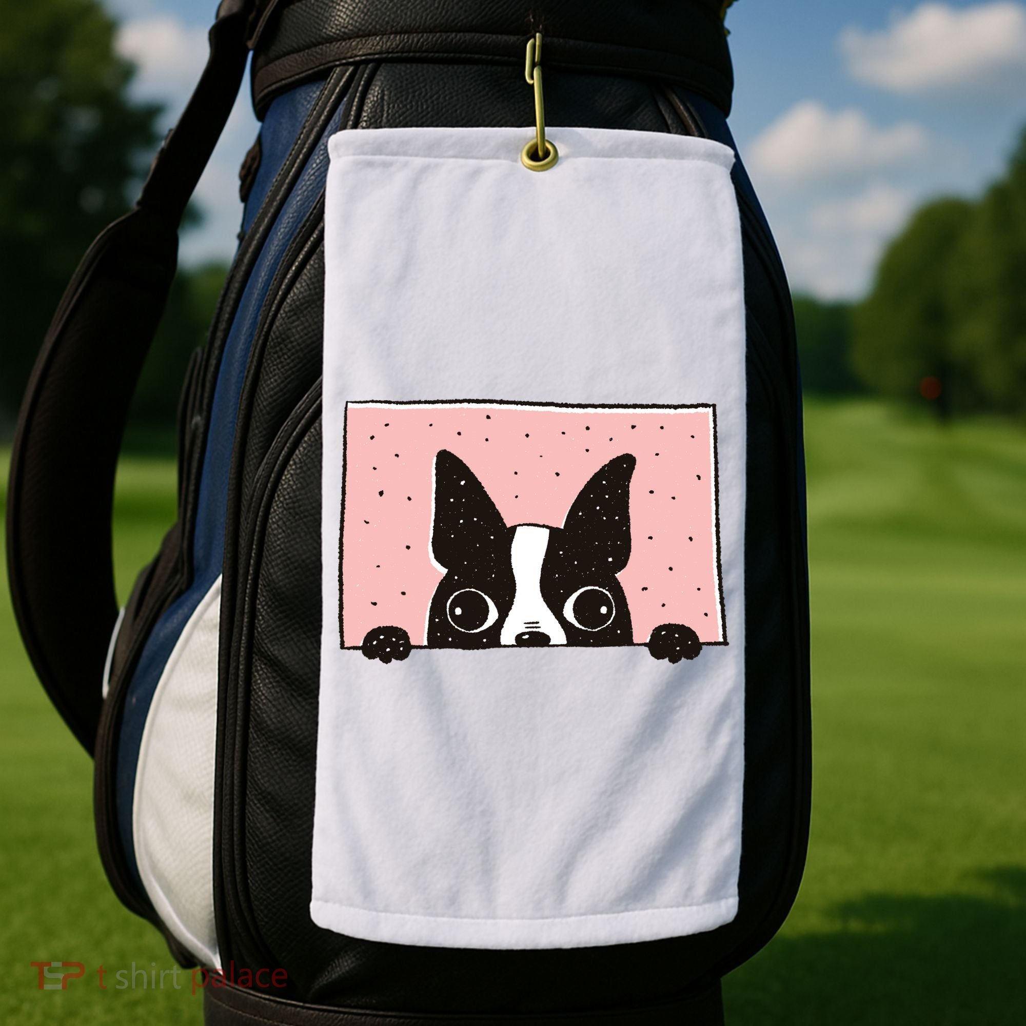 Boston Terrier Peeking Golf Towel