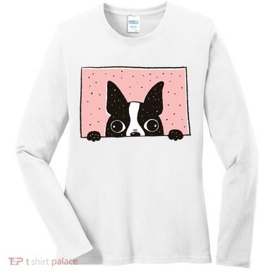Boston Terrier Peeking Women's Long Sleeve Shirt