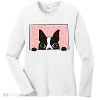 Boston Terrier Peeking Women's Long Sleeve Shirt thumb 0