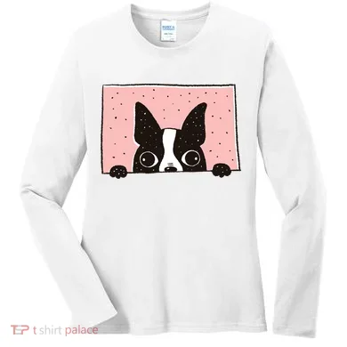 Boston Terrier Peeking Women's Long Sleeve Shirt