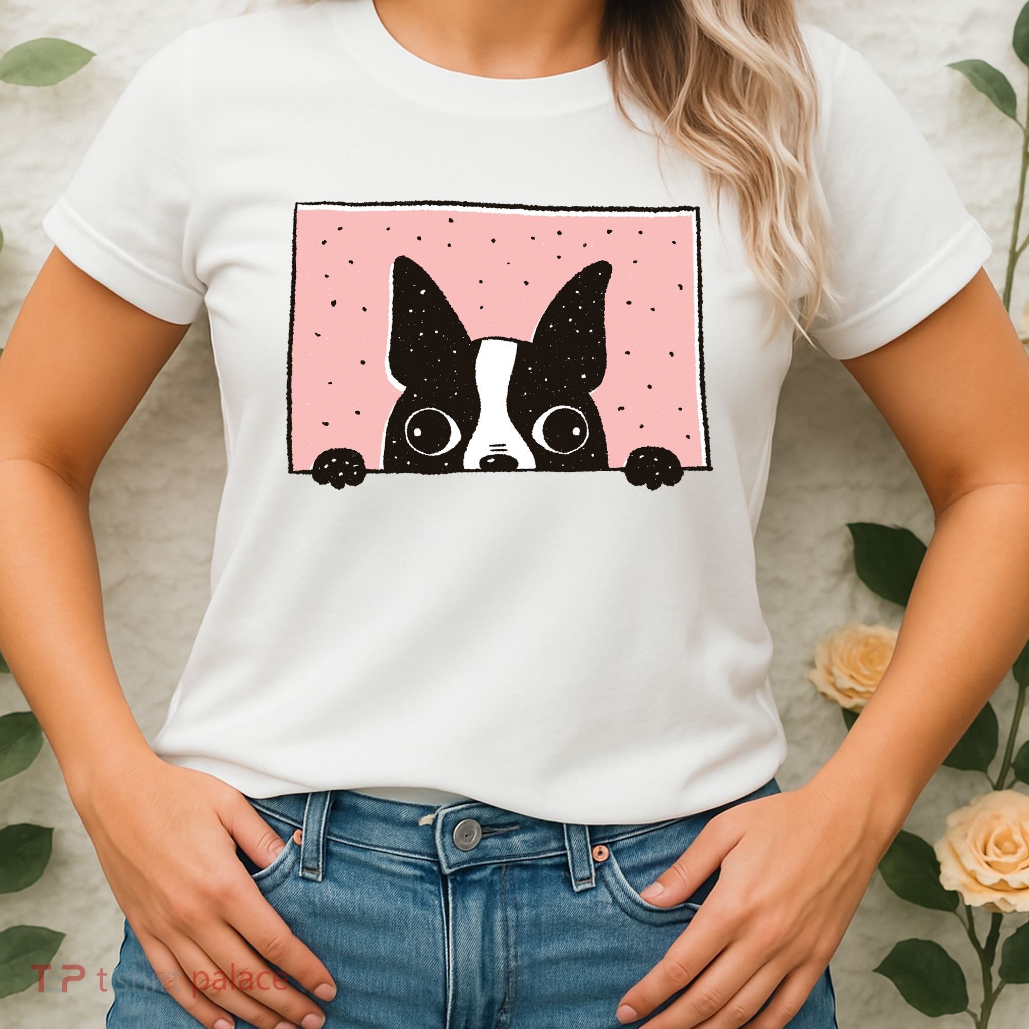 Boston Terrier Peeking Women's T-Shirt