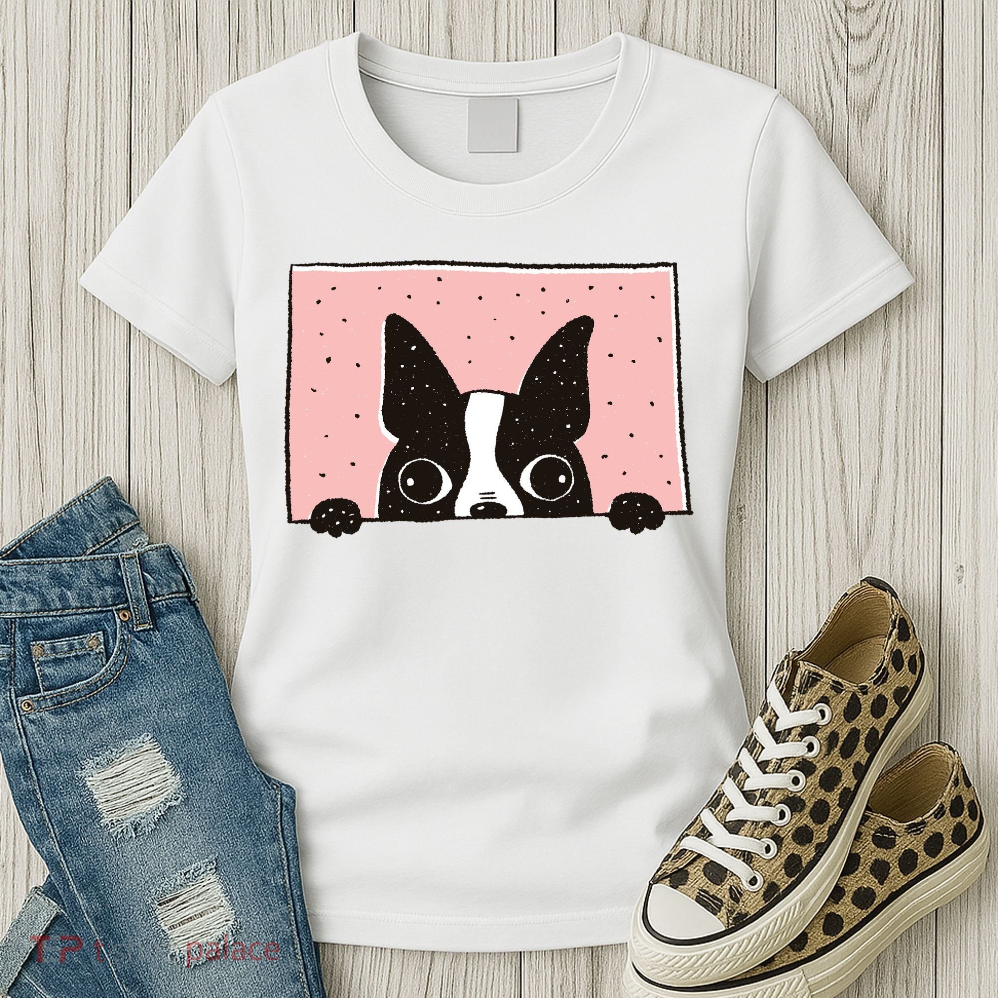 Boston Terrier Peeking Women's T-Shirt