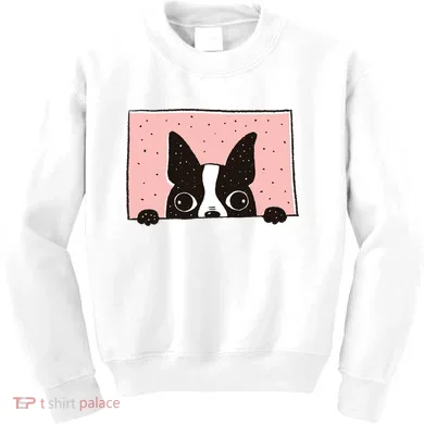 Boston Terrier Peeking Kids Sweatshirt