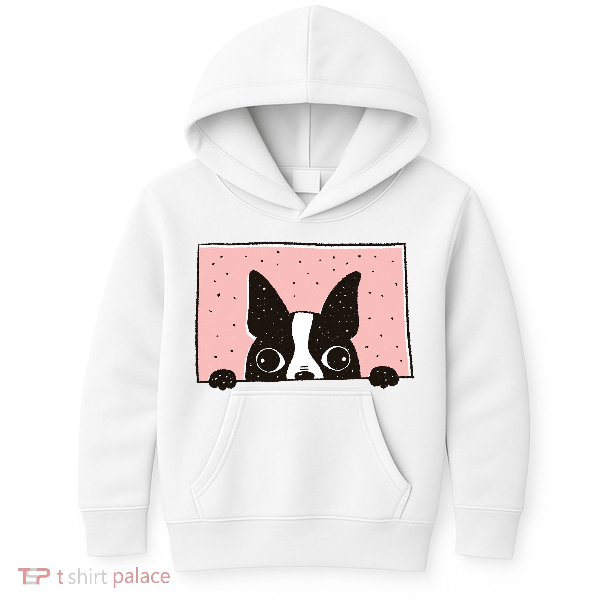 Boston Terrier Peeking Kids Hoodie
