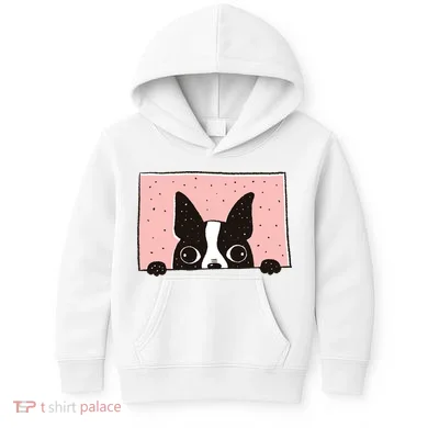 Boston Terrier Peeking Kids Hoodie