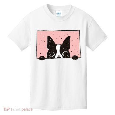 Boston Terrier Peeking Kids T-Shirt