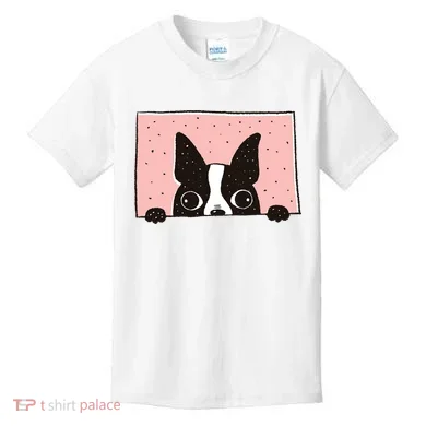 Boston Terrier Peeking Kids T-Shirt