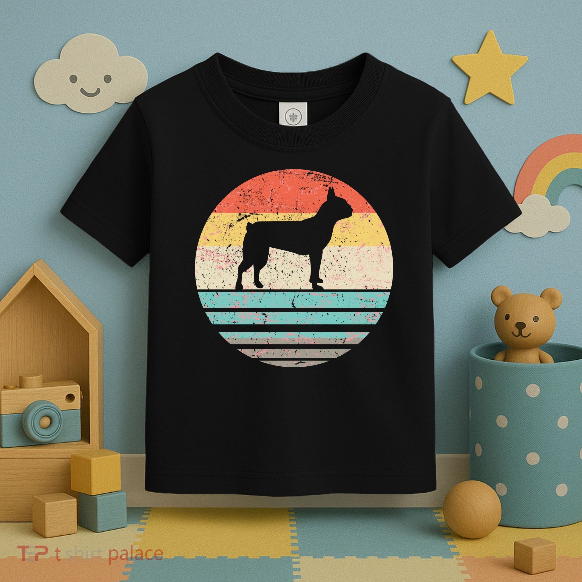 Boston Terrier Retro Sun Toddler T-Shirt