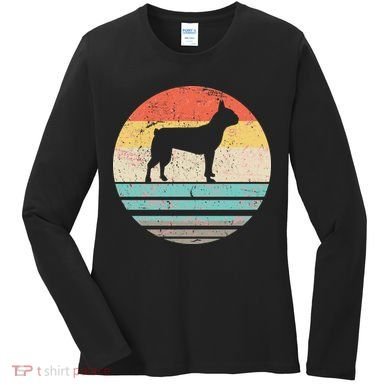 Boston Terrier Retro Sun Women's Long Sleeve Shirt
