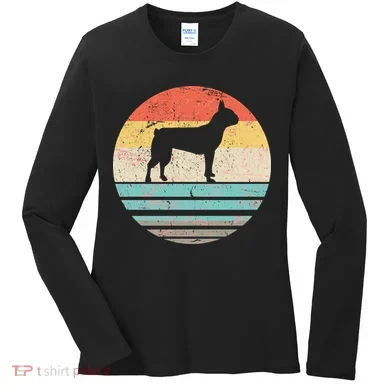 Boston Terrier Retro Sun Women's Long Sleeve Shirt